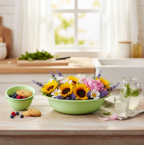 položky Dekoratívna kovová miska so smaltovaným vzhľadom, zelená limetkovo zelená, 25 cm