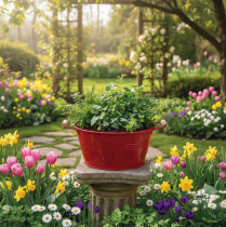 položky Dekoratívna misa s rúčkami, kovová misa na kvety, červená, Ø29cm, V14,5cm