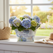 položky Kvetinová misa s rúčkami, dizajn hortenzie, kovová, 26×13×14,5 cm