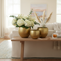 položky Dekoratívne vázy s mosadzným vzhľadom, kovové vázy Ø18/15/12,5 cm, sada 3 kusov