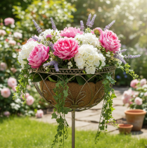 položky Kovový záhradný kôš, dekoratívny predmet vo vintage štýle pre štýlové vonkajšie použitie, 95 cm