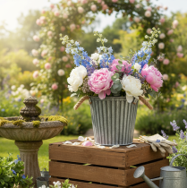 položky Dekoratívny kvetináč na výsadbu, kovový kvetináč s rúčkami, kovová dekorácia shabby chic Ø21,5 cm
