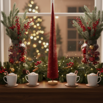 položky Moderný tenký dekoratívny vianočný stromček na drevenom podstavci, 80 cm