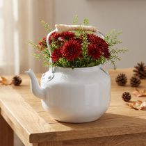 Článok Dekoratívna kanvica na čaj, kvetináč, kov, biela, shabby chic, Ø8,6 cm, V16 cm, vintage dekoratívny kvetináč