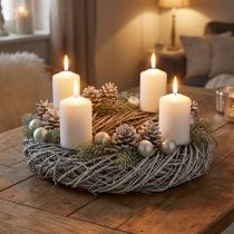 Článok Veniec z borovice, prírodný veniec, ozdobný veniec v štýle shabby chic, Ø40cm, zimná dekorácia, stolový veniec, adventný veniec