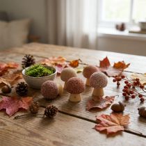 Článok Dekoratívne drevené huby, mini hnedé, Ø2cm, 24 kusov