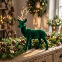 Článok Jeleň stojaca deko figúrka zelené zlato stolová dekorácia adventná 27cm
