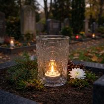 Článok Sklenený lampáš na hurikán, svietnik, držiak na čajové sviečky, sklo Ø7,5 cm V10 cm