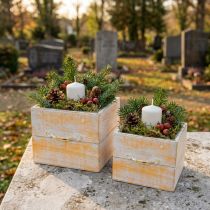Článok Zásuvka na rastliny s rukoväťou oranžovo biele drevo 12/15 cm sada 2 ks