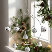 Článok Prsteň s rolničkami, adventná dekorácia, tamburínový veniec, kovová dekorácia na zavesenie Biela V22,5cm Š21,5cm