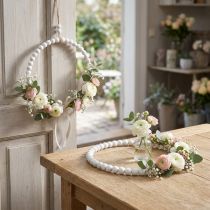 Článok Dekoratívny drevený prsteň Shabby Chic biely Ø19cm, svadobný, jarný, dekorácia na dvere, sada 4 kusov