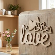 Článok Srdiečka "Love" drevená dekorácia prírodná s magnetom dekorácia znak 20,5/25cm 6 kusov