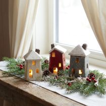 Článok Keramický domček Adventná dekorácia krémovo červenosivá 8,5/9,5 cm 3 kusy
