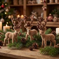 Článok Deco jeleň mini hnedý flockovaný 11cm 6 ks