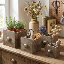 Článok Drevená zásuvková súprava s úchytkami, hnedá - rustikálny úložný priestor, sada 4 kusov v rôznych veľkostiach