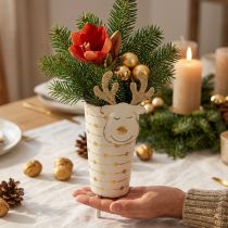 Článok Kvetináč soba adventná dekorácia Kovová dekorácia kvetináč na Vianoce Biela zlatá V28cm Ø8,5cm