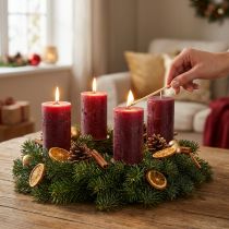 Článok Jednofarebné bordové rustikálne bezpečné adventné sviečky 110 × 60 mm, sada 4 kusov, samozhášavé