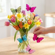 Článok Dekoratívne motýle na drôte na farebné stolové dekorácie, 7 cm, 12 kusov