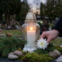 Článok Sklenené náhrobné svietidlo s gravírovaným srdcom, číry náhrobný lampáš Ø11cm V26cm
