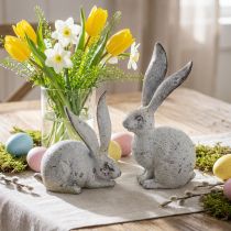 Článok Ozdobný zajačik, záhradná figúrka v betónovom vzhľade, shabby chic, veľkonočná dekorácia so striebornými akcentmi V21/14cm, sada 2 ks