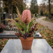Článok Umelý kvet Banksia ružová jesenná dekorácia pamätná floristika 64cm