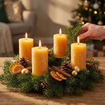 Článok Adventné sviečky, žlté rustikálne, 70/110 mm, 4 kusy - jednofarebné stĺpikové sviečky pre atmosférickú vianočnú výzdobu