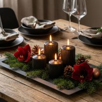 Článok Čierne stĺpové sviečky, drážkované, 70/90 mm, sada 4 kusov, dekorácia, adventné, bez dymu