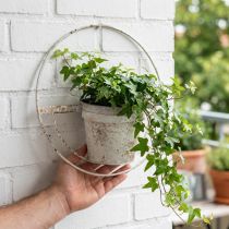 Článok Kvetináč shabby chic nástenná dekorácia biely kov so závesom Ø37cm