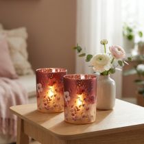 Článok Dekoratívny sklenený lampión s kvetinovým vzorom pre elegantné bytové doplnky, 12,5 cm, 2 kusy