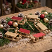 Článok Drevená miniatúra saní, červená-prírodná, 4x8,5 cm, sada 6 ks - vianočná dekorácia