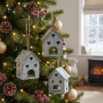 Článok Vianočný prívesok kovový domček Shabby Chic H9,5cm 3 ks