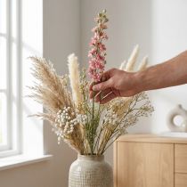 Článok Sušený (umelý) Delphinium ružový larkspur, dekoratívna kvetinová váza 64cm 25g