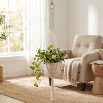 Článok Závesný kôš Macrame v štýle boho kvetináč z dreva Ø22cm