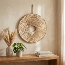 Článok Nástenná dekorácia z dreva s konopným vzorom v štýle boho štýlu Ø40cm