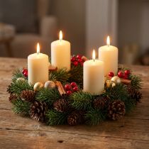 Článok Adventný veniec, jedľový veniec s prírodnými a umelými šiškami, zelený veniec na dvere Ø30cm, vianočná dekorácia