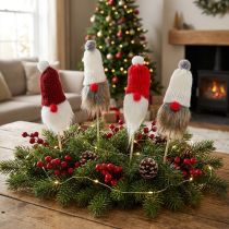 Článok Gnome na prilepenie pletenou čiapkou červená, biela, šedá 11–13cm L34–35,5cm 12 ks