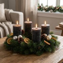 Článok Jednofarebné stĺpové sviečky, antracitové, 70x100 mm, sada 4 kusov – dekorácia, adventné, dlhá doba horenia