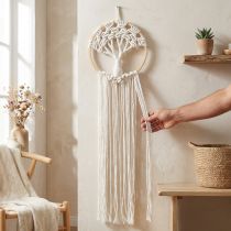 Článok Macramé lapač snov Strom života na stenu, boho dekorácia Ø28cm V92cm Prírodná biela