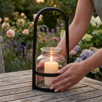 Článok Lampáš kovová sklenená dekorácia čierna číra rukoväť Ø14,5cm