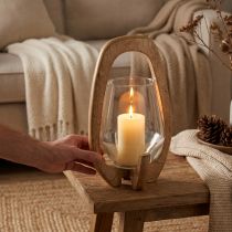 Článok Lampáš drevený sklenený lampáš dekoratívny mangovníkové drevo prírodné Ø14cm V26cm