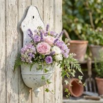 Článok Nástenná miska Shabby Chic Kovová polguľatá biela 24cm×10cm×47cm