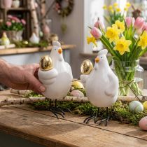 Článok Ozdobné kuriatko so zlatým vajíčkom, veľkonočná figúrka porcelán, veľkonočná dekorácia sliepočka V12cm 2ks