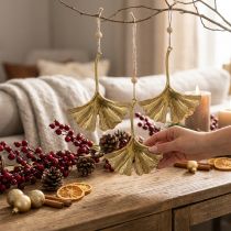 Článok Prívesok z listov ginka, adventná dekorácia, kovová dekorácia na jeseň Golden L12cm 12 ks