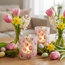 Článok Elegantný lampión s motívom tulipánov pre atmosférickú jarnú dekoráciu, 12,5 cm, 2 kusy.