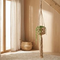Článok Závesná dekorácia z makramé, boho béžovo-hnedá, Ø12 cm, V79 cm, vešiak na rastliny