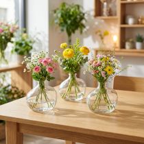 Článok Malá sklenená váza moderná mini váza sklo číre 11×6×10cm 3 ks