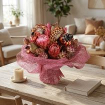 Článok Zmes sušených kvetov: Ružový protea, artičok, mak, prírodná dekorácia, 38 cm, 580 g