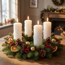 Článok Sada 4 adventných sviečok - Biele stĺpikové sviečky s efektom snehovej gule a vzorom námrazy, vianočná dekorácia 150/60 mm