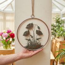 Článok Nástenná dekorácia, kvetinová, kovová, ružová, vintage, Ø30,5 cm, jarná dekorácia, letná dekorácia