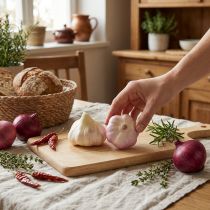Článok Umelá zeleninová dekorácia cesnak ružová, biela Ø6,5cm 2 ks